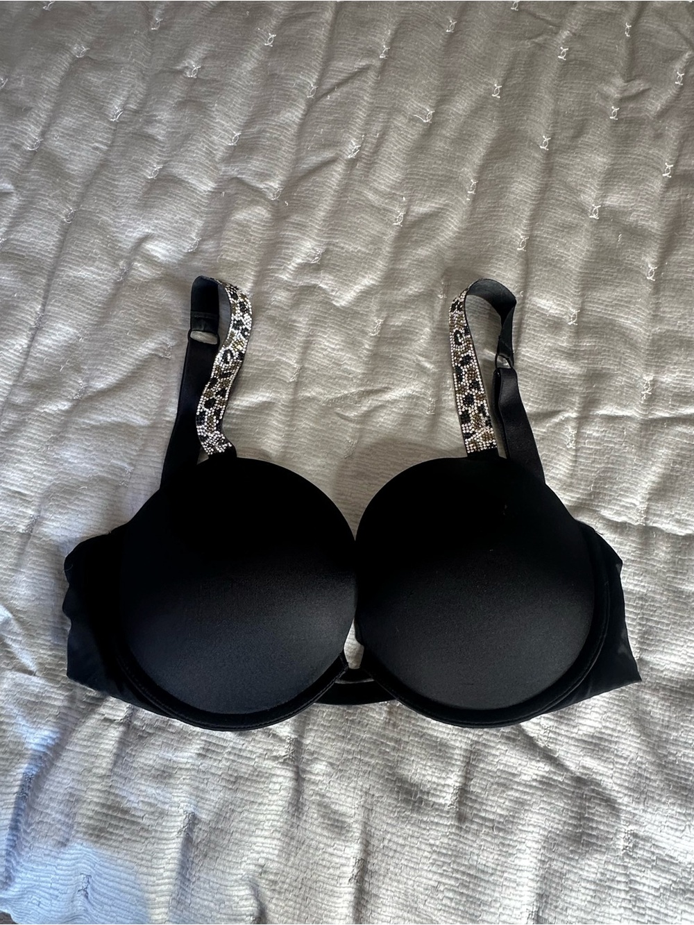 Victoria's Secret Black Padded Bra with Rhinestone-Embellished Straps